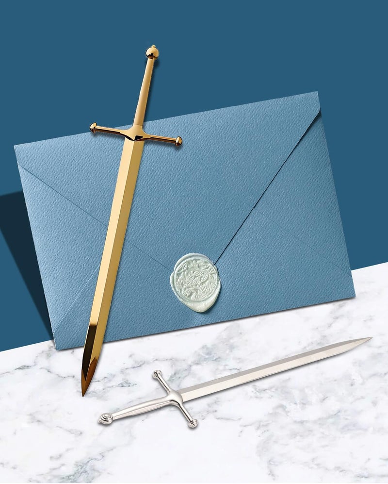 HERSAUL Letter Opener Envelope Slitter Mail Opener Tool Sword Letter Opener Vintage Decorative Letter Opener Knife Desks Decoration Silver Ergonomic Grip Handle Office Mail Supplies（Golden） - Image 3